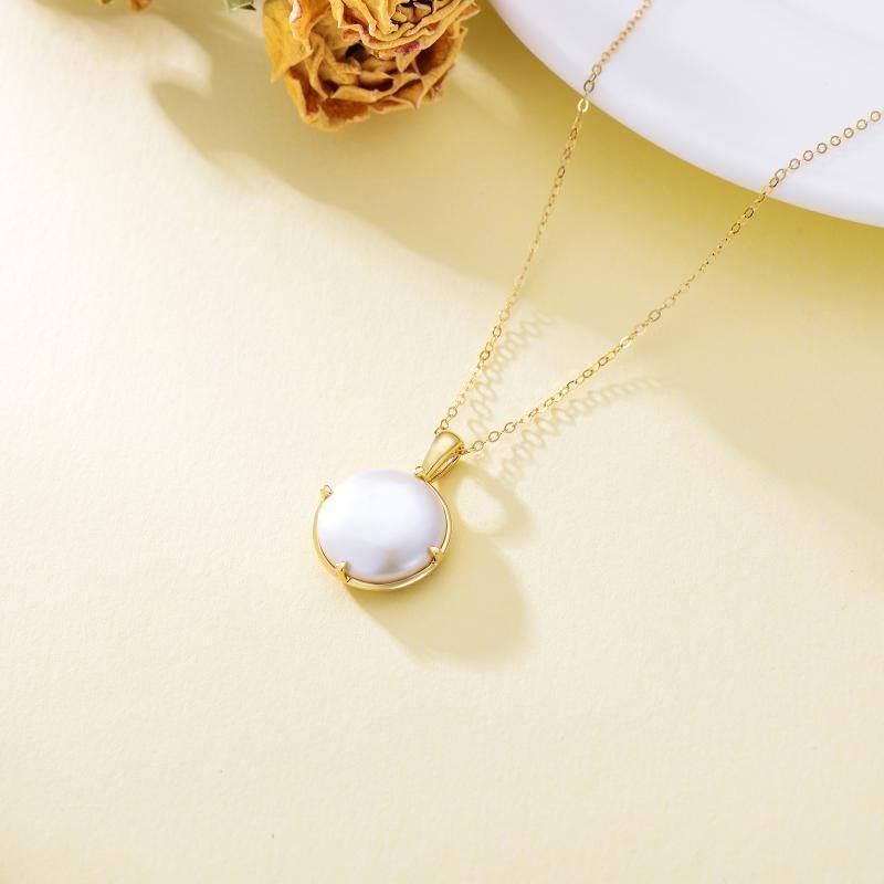 14K Gold Pearl Spherical Pendant Necklace-3