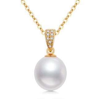 10K Gold Cubic Zirconia & Pearl Spherical Pendant Necklace-42