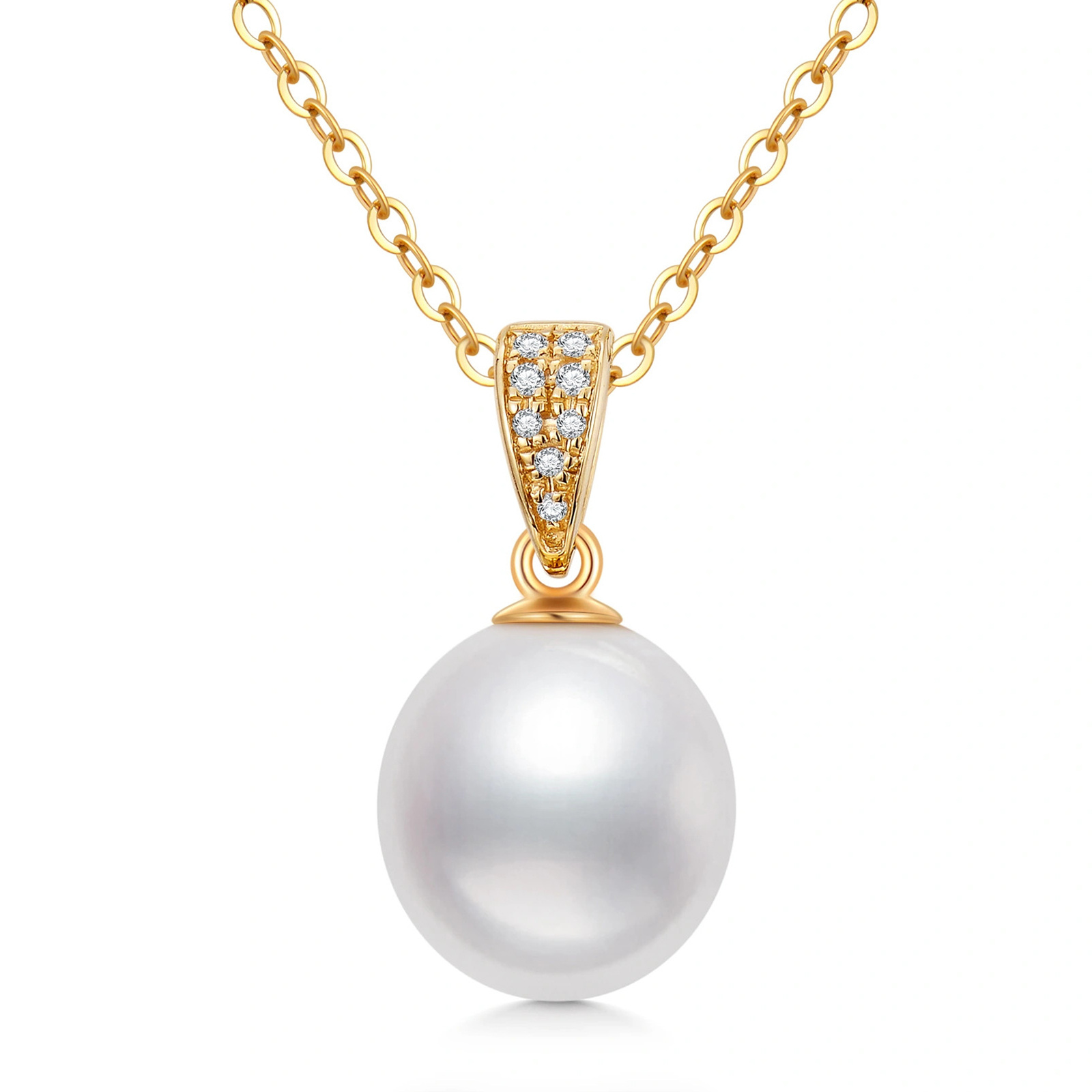 10K Gold Cubic Zirconia & Pearl Spherical Pendant Necklace