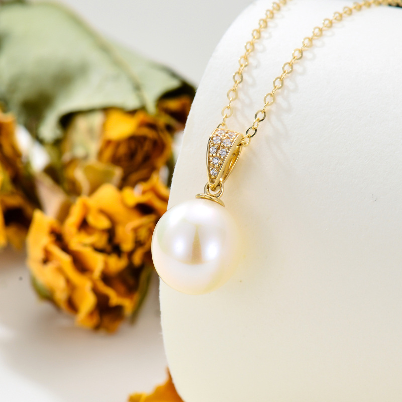 10K Gold Cubic Zirconia & Pearl Spherical Pendant Necklace-3