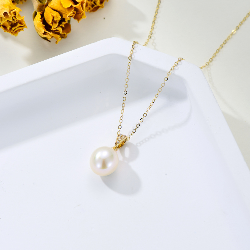 10K Gold Cubic Zirconia & Pearl Spherical Pendant Necklace-4