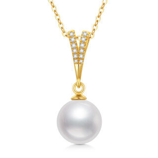 10K Gold Cubic Zirconia & Pearl Spherical Pendant Necklace-45