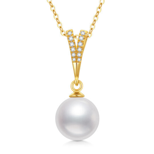 10K Gold Cubic Zirconia & Pearl Spherical Pendant Necklace