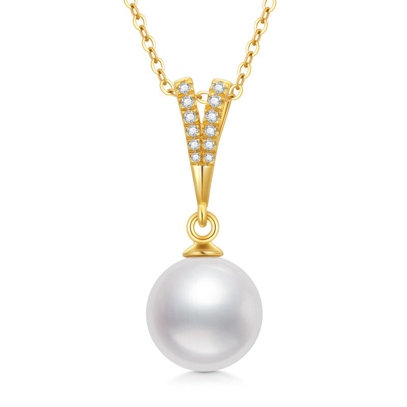 10K Gold Cubic Zirconia & Pearl Spherical Pendant Necklace-6