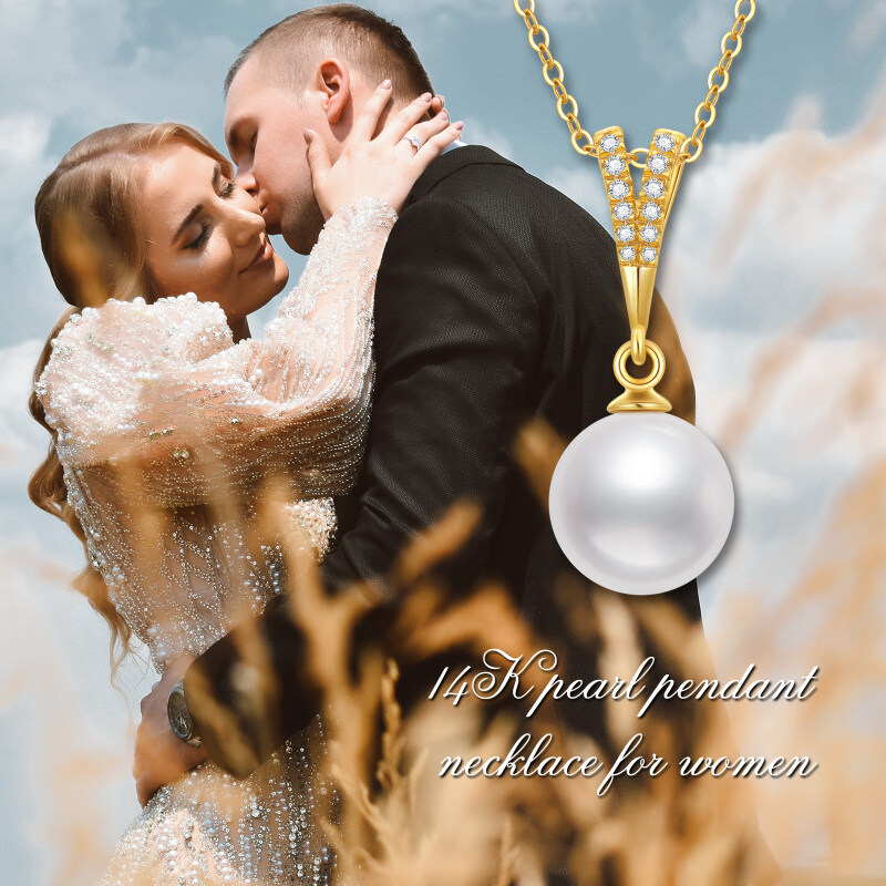 10K Gold Cubic Zirconia & Pearl Spherical Pendant Necklace-3