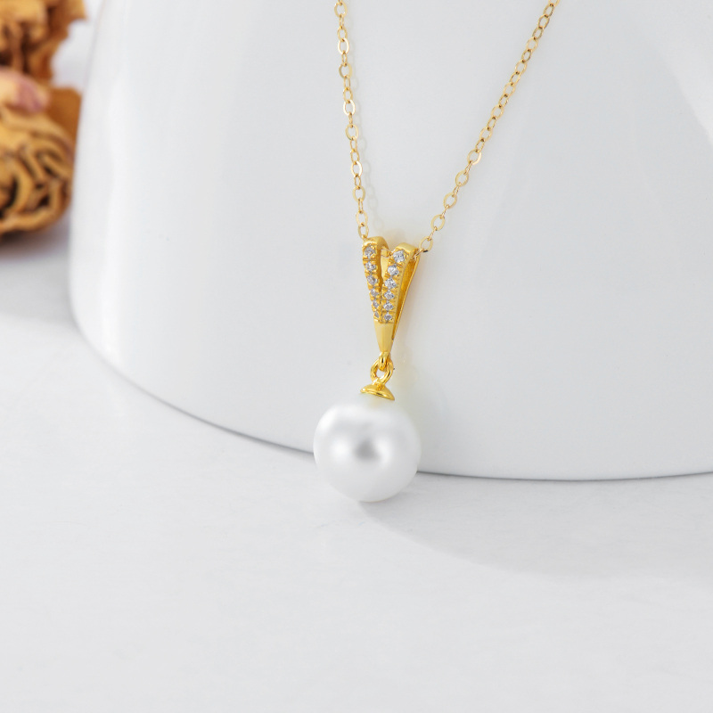 10K Gold Cubic Zirconia & Pearl Spherical Pendant Necklace-4
