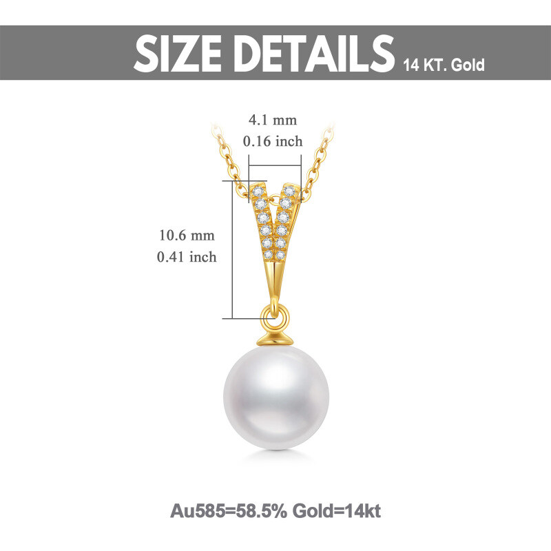 10K Gold Cubic Zirconia & Pearl Spherical Pendant Necklace-6