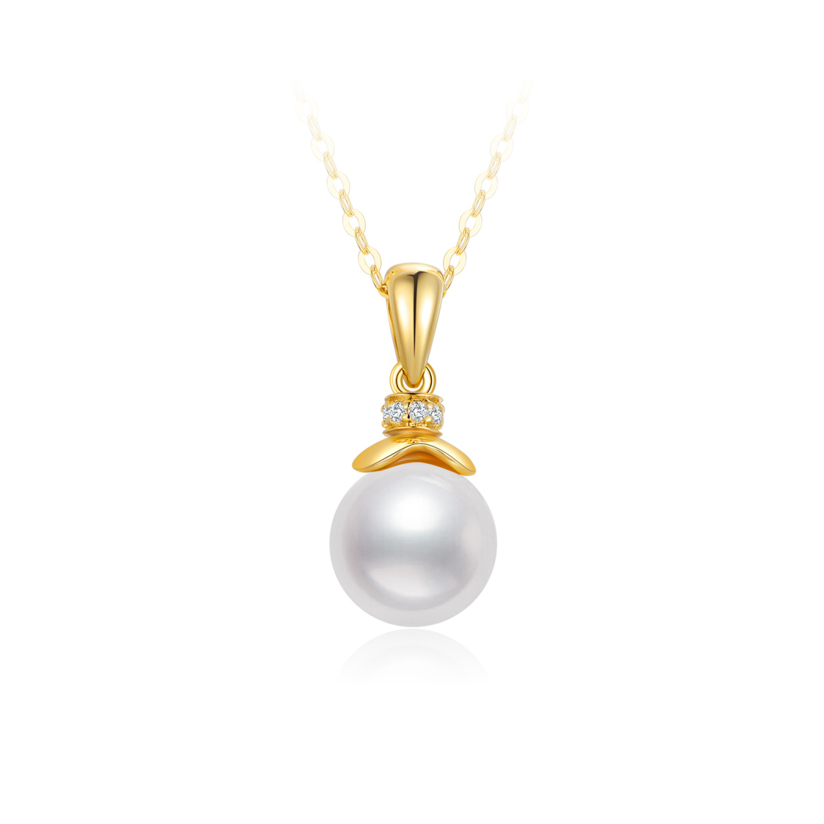 14K Gold Pearl & Cubic Zirconia Spherical Pendant Necklace-1