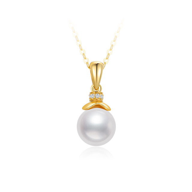 14K Gold Pearl & Cubic Zirconia Spherical Pendant Necklace-1