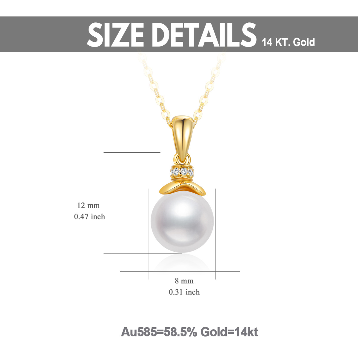 14K Gold Pearl & Cubic Zirconia Spherical Pendant Necklace-4