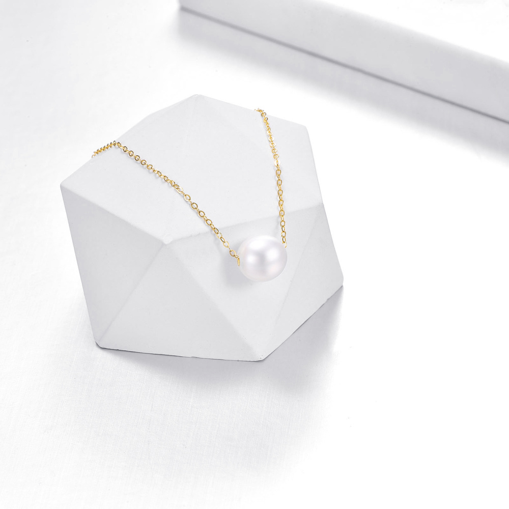 10K Gold Pearl Spherical Pendant Necklace-4