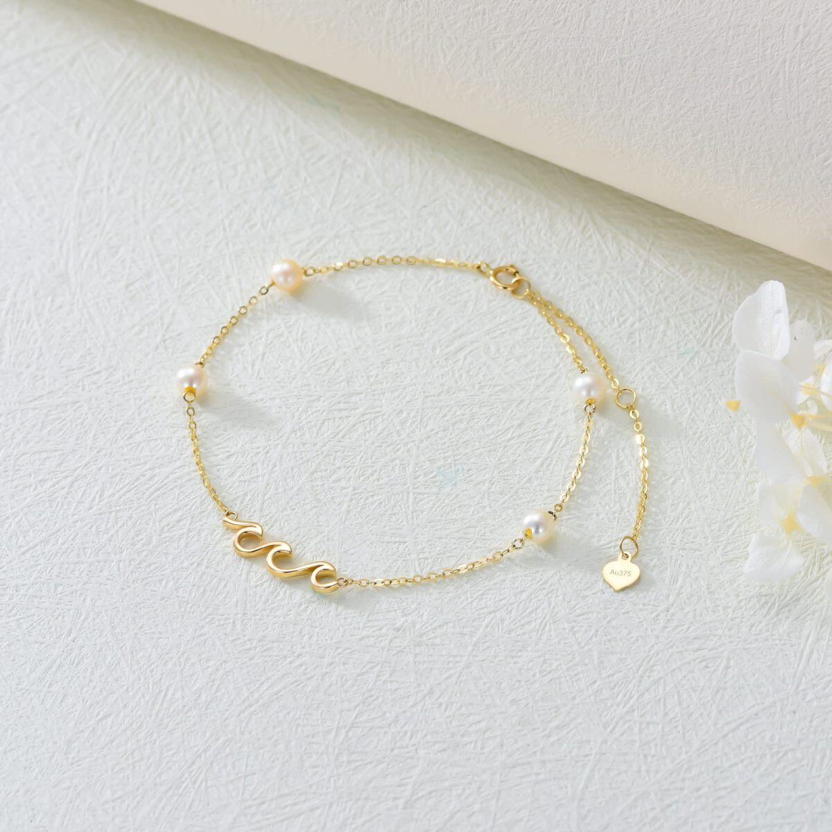 14K Gold Pearl Spray Pendant Bracelet-4