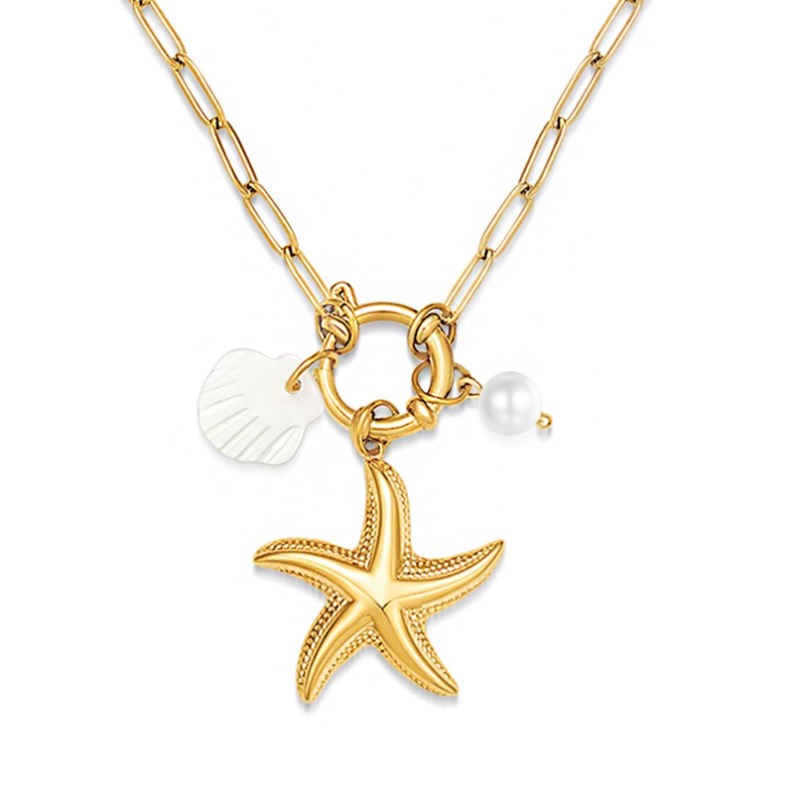 Sterling Silver with Yellow Gold Plated Pearl Star Pendant Necklace-4