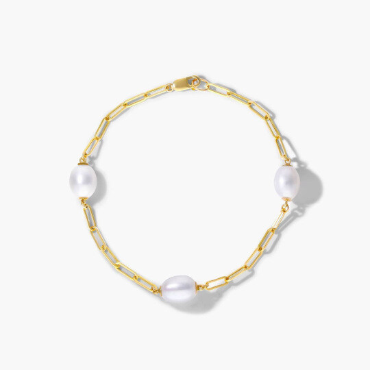 Pulsera de clip de papel con perlas de oro 14K