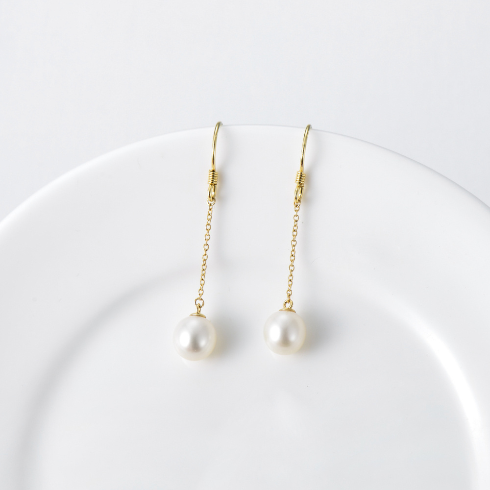10K Gold Pearl Stud Earrings-3