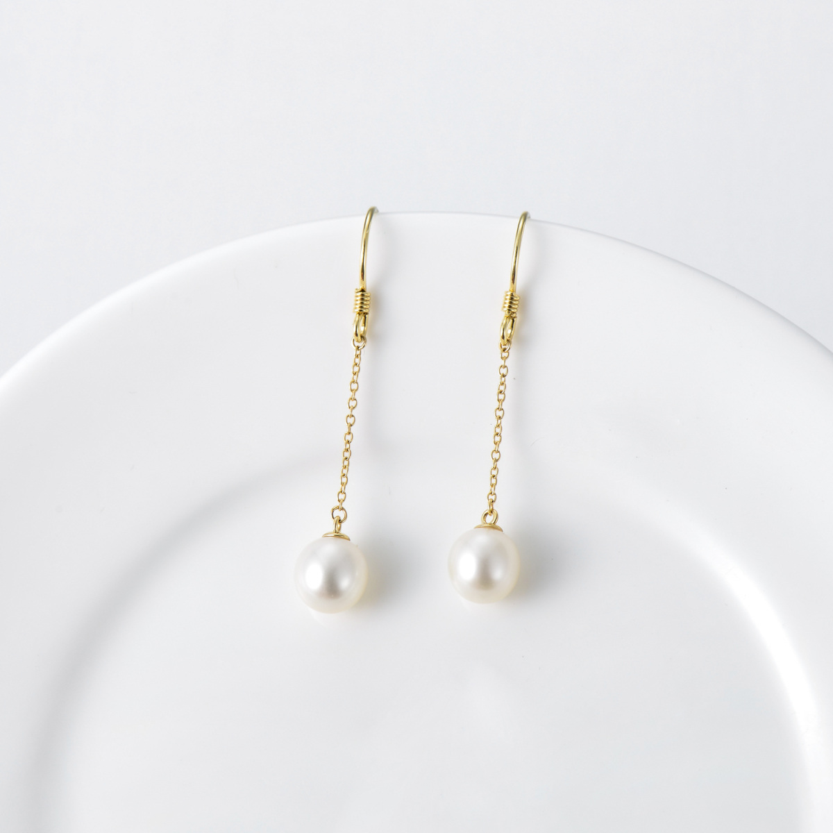 14K Gold Pearl Stud Earrings-3