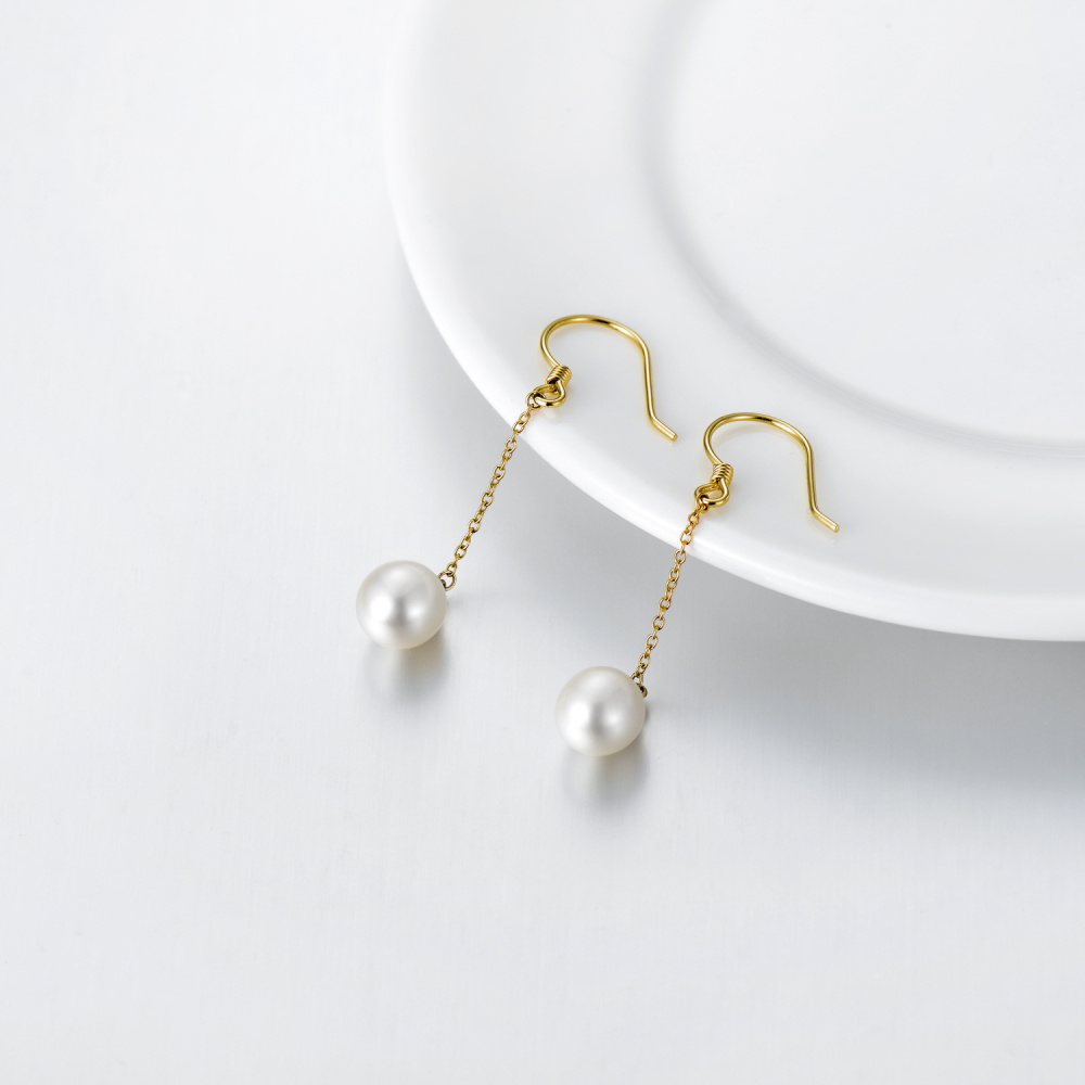 10K Gold Pearl Stud Earrings-4
