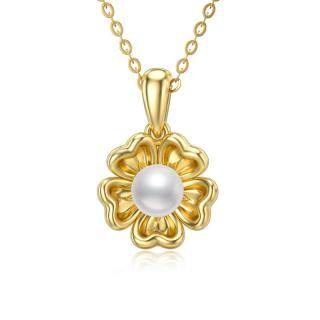 14K Gold Pearl Sunflower Pendant Necklace-5