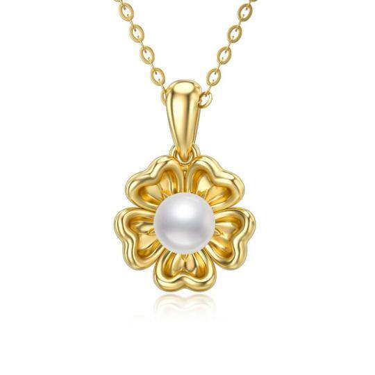 Collana con ciondolo a forma di girasole di perle in oro 14K