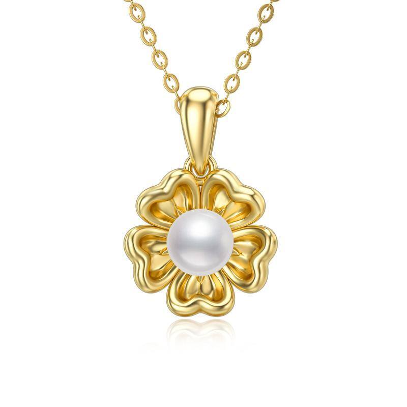 10K Gold Pearl Sunflower Pendant Necklace-7