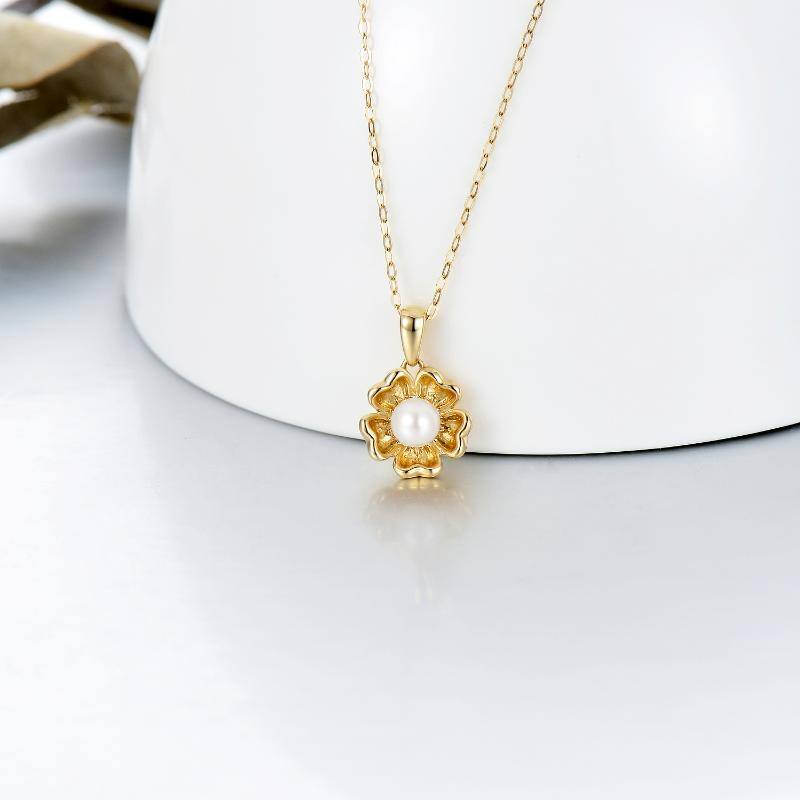 10K Gold Pearl Sunflower Pendant Necklace-3