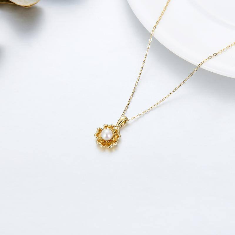10K Gold Pearl Sunflower Pendant Necklace-4
