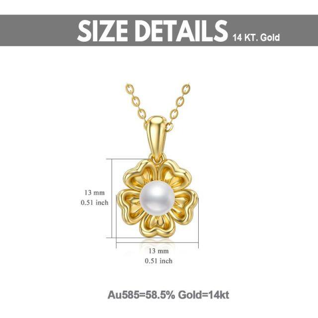 14K Gold Pearl Sunflower Pendant Necklace-5