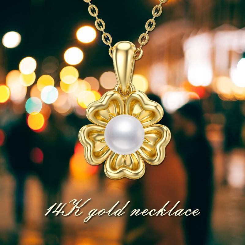10K Gold Pearl Sunflower Pendant Necklace-6