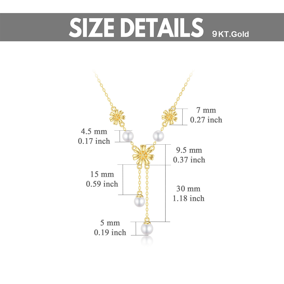 Collier pendentif tournesol en perles d'or 14 carats-5