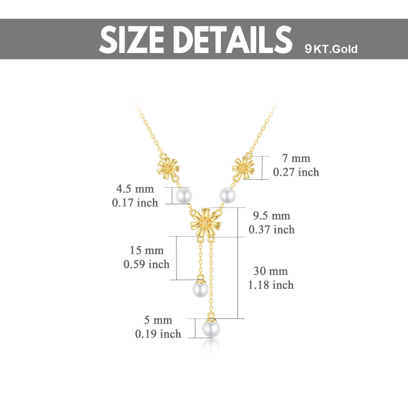 10K Gold Pearl Sunflower Pendant Necklace-5
