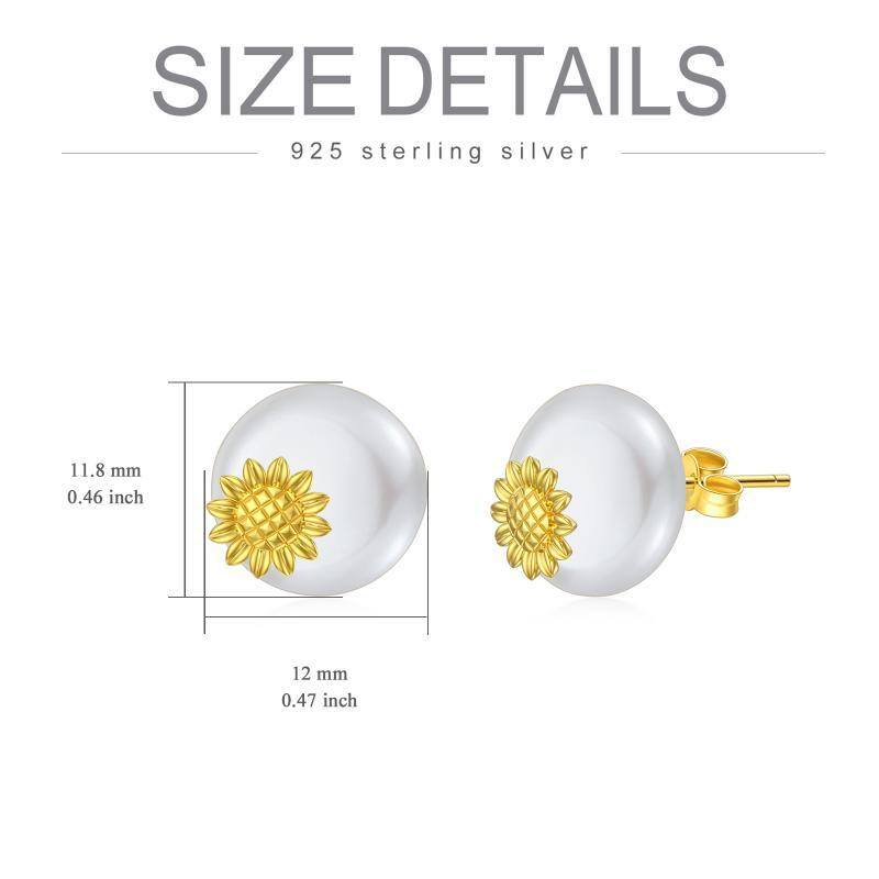 10K Gold Pearl Sunflower Stud Earrings-4