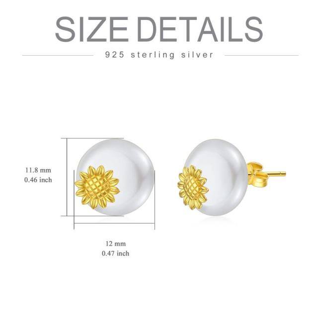 Pendientes Girasol Perla Oro 14K-4