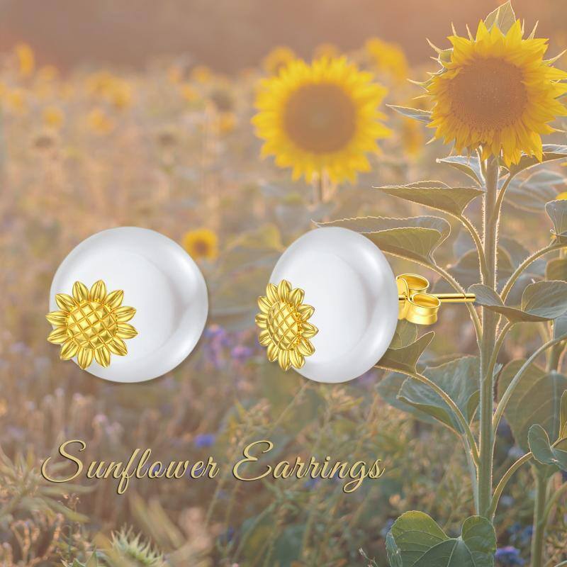 18K Gold Pearl Sunflower Stud Earrings-5