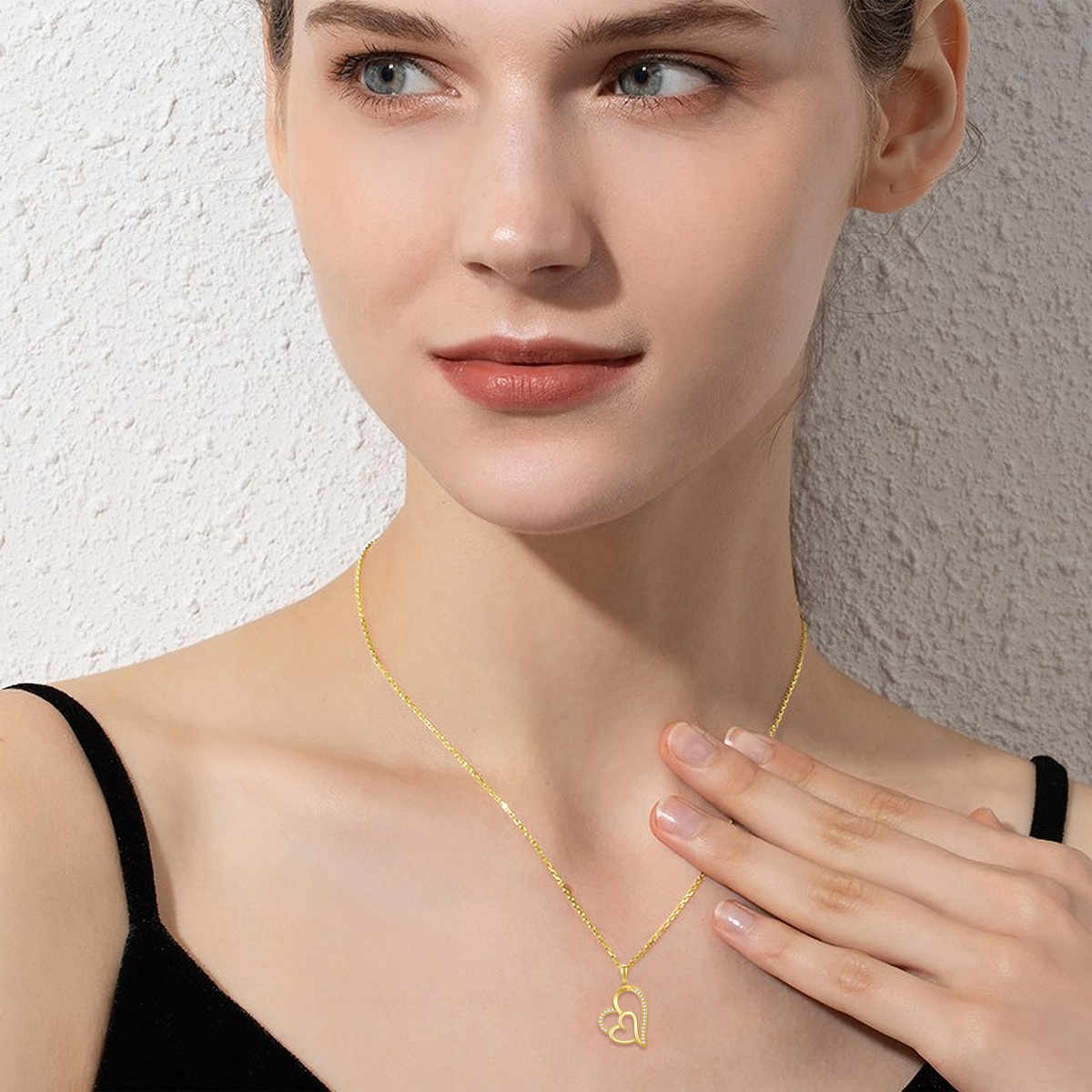 Collier à pendentifs en or 14K à zircon cubique-2