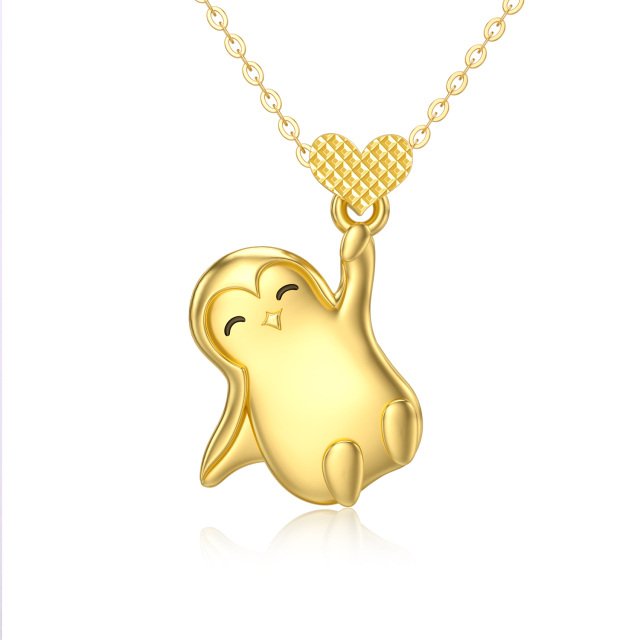 Collier en or 14K avec pendentif pingouin et coeur