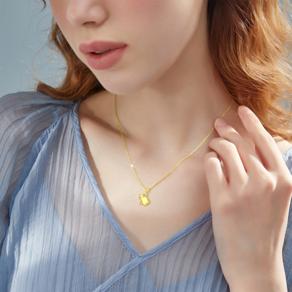 Collar Colgante Pingüino y Corazón Oro 18K-2