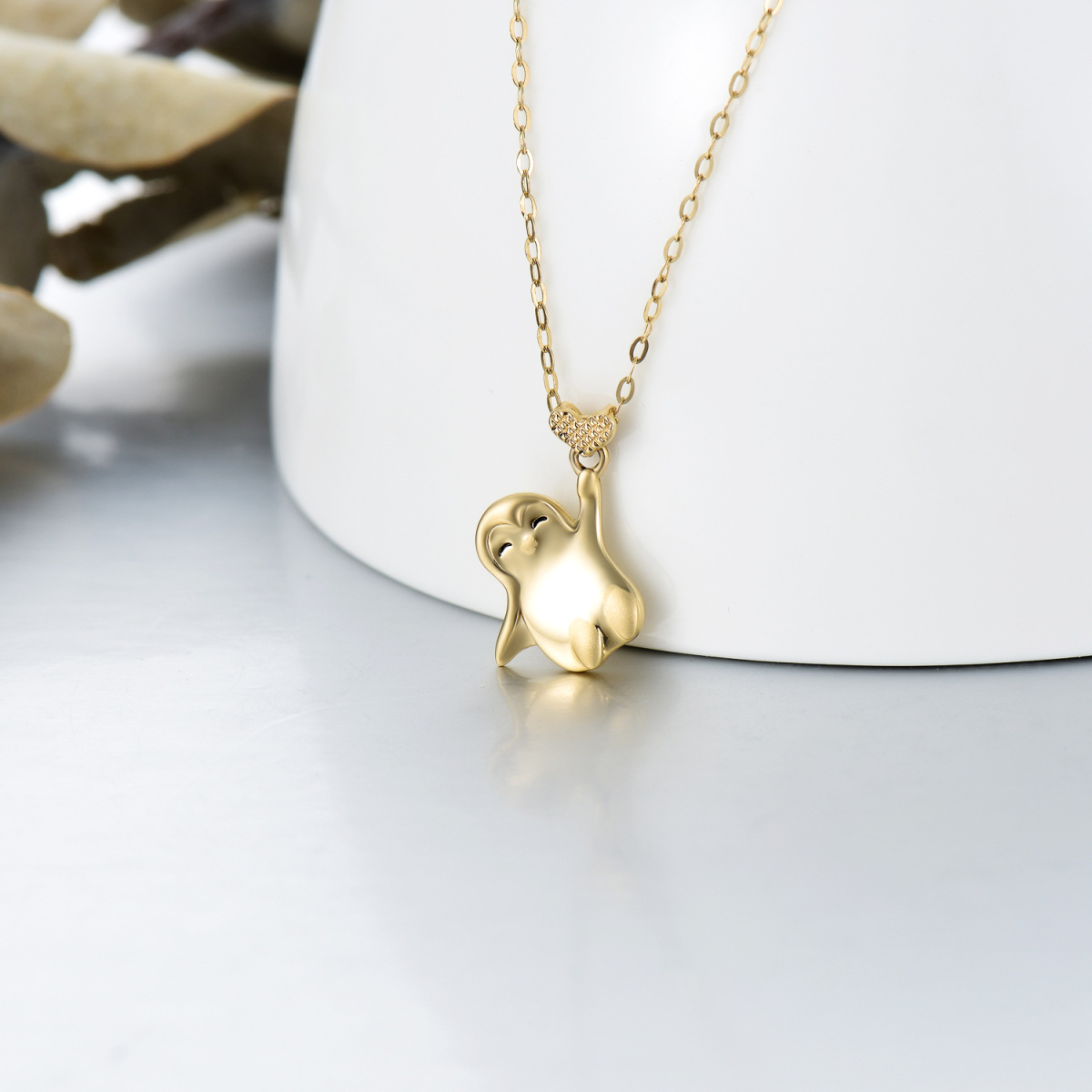 Collier en or 14K avec pendentif pingouin et coeur-3