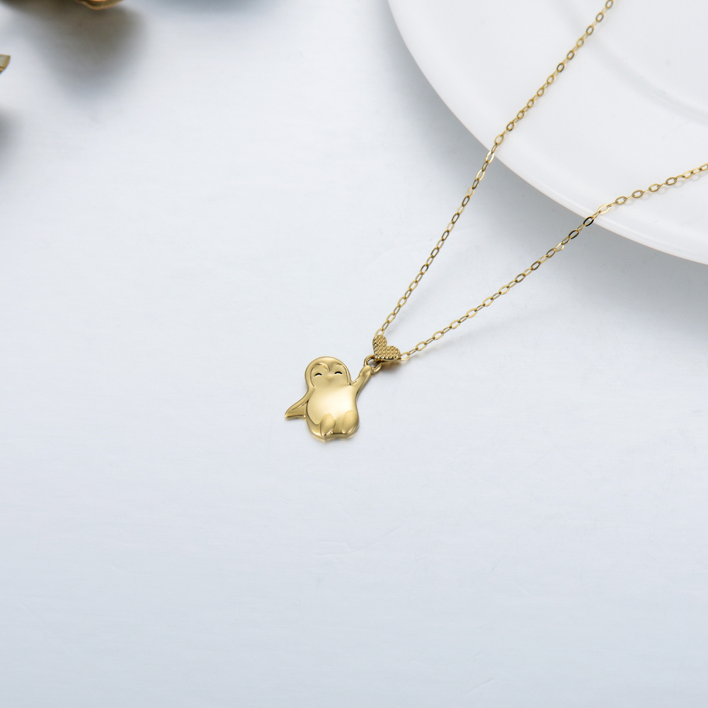 Collar Colgante Pingüino y Corazón Oro 18K-4