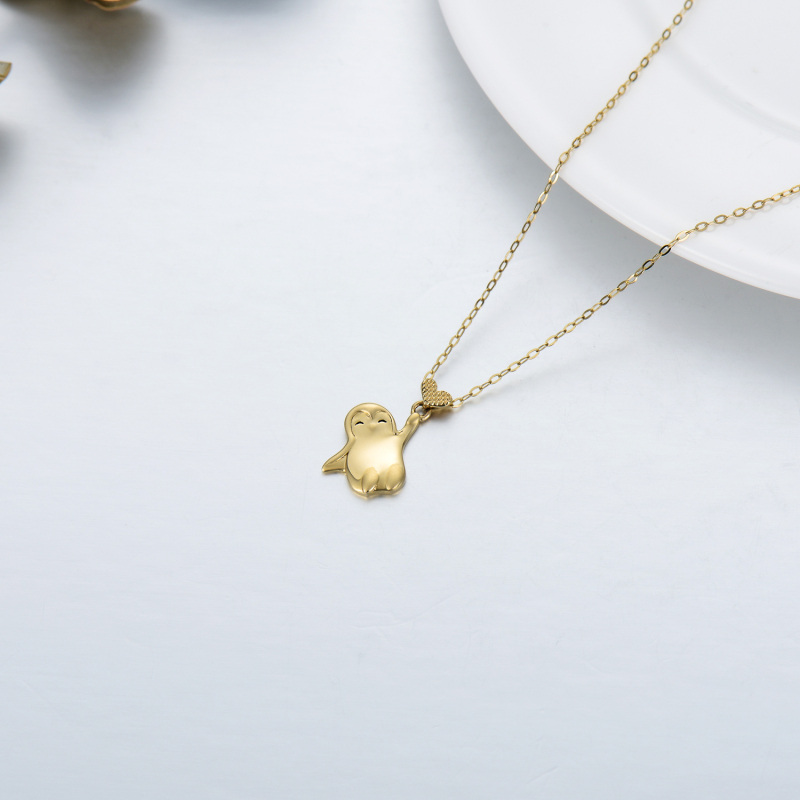 10K Gold Penguin & Heart Pendant Necklace-4