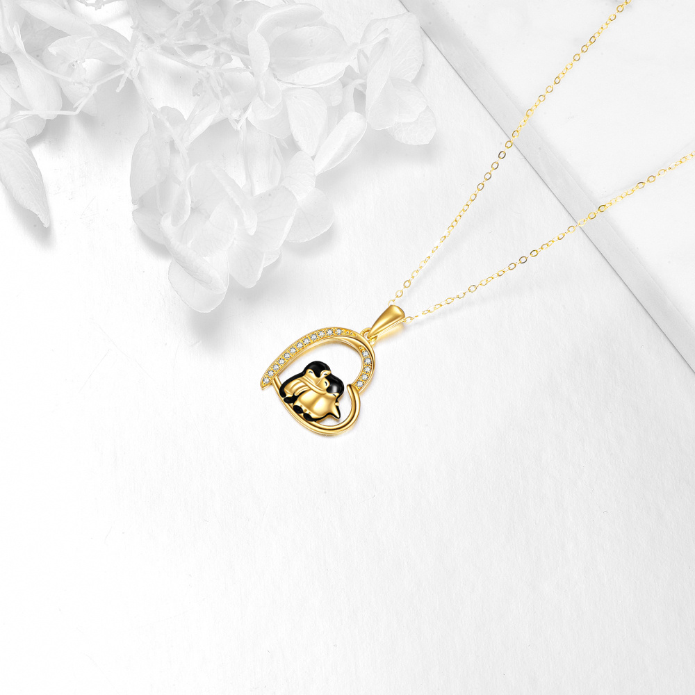 10K Gold Cubic Zirconia Penguin & Heart Pendant Necklace-4
