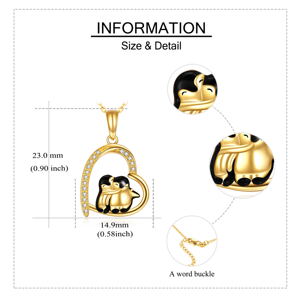 14K Gold Cubic Zirkonia Pinguin & Herz-Anhänger Halskette-6