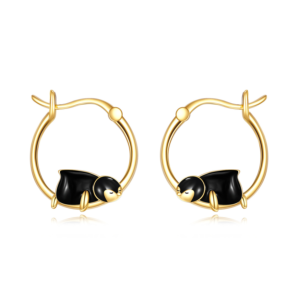 10K Gold Penguin Hoop Earrings-1