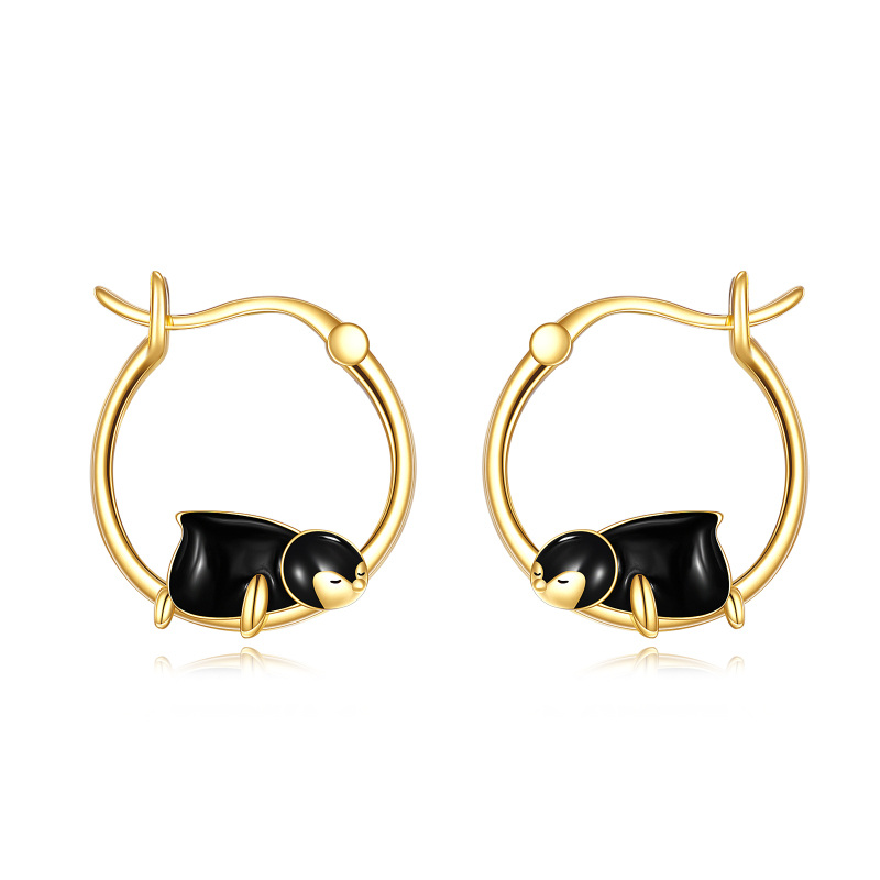 10K Gold Penguin Hoop Earrings