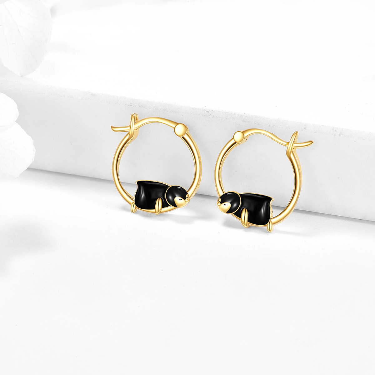 10K Gold Penguin Hoop Earrings-3