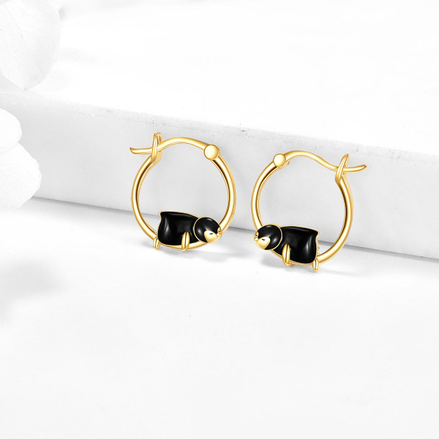 14K Gold Penguin Hoop Earrings-3