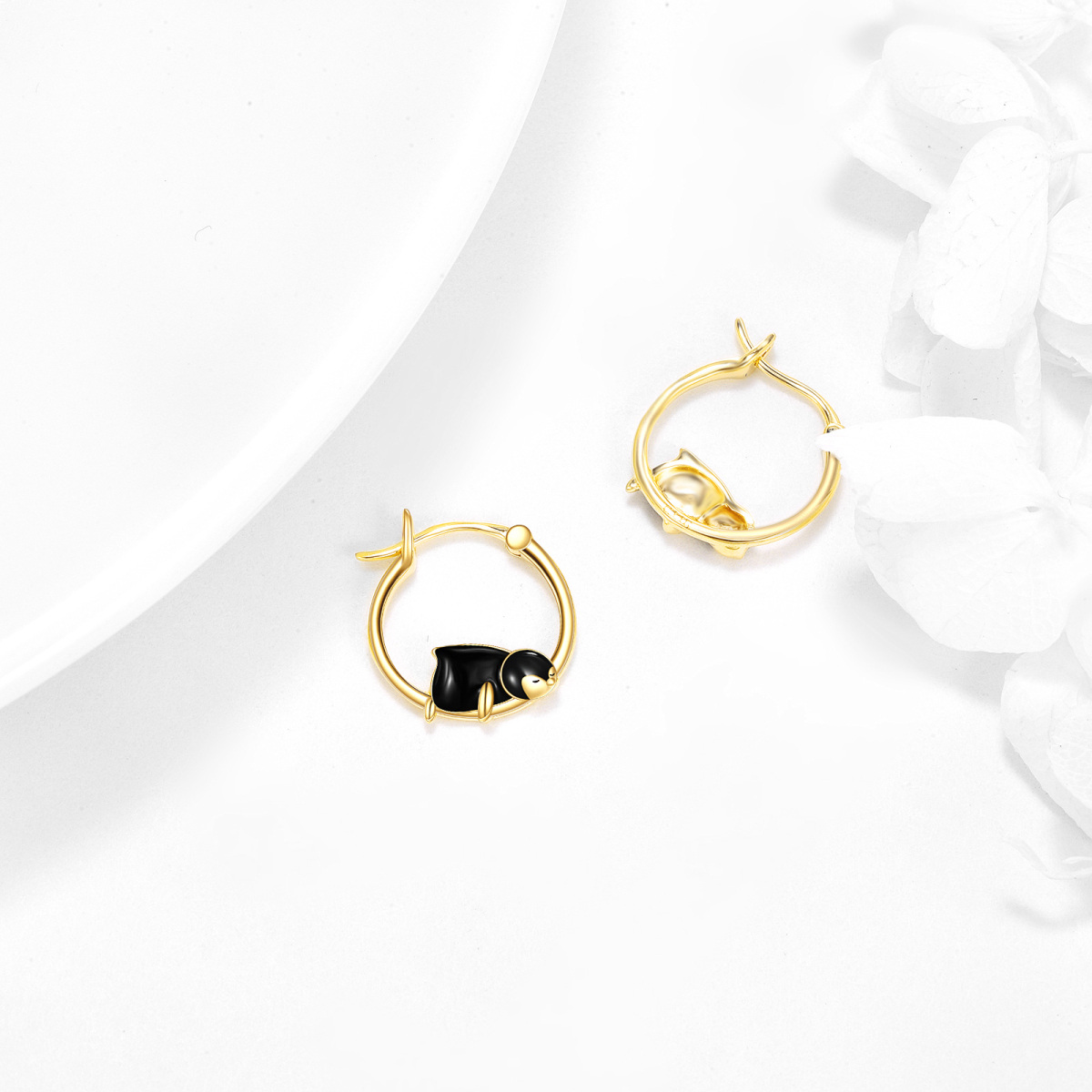 10K Gold Penguin Hoop Earrings-4