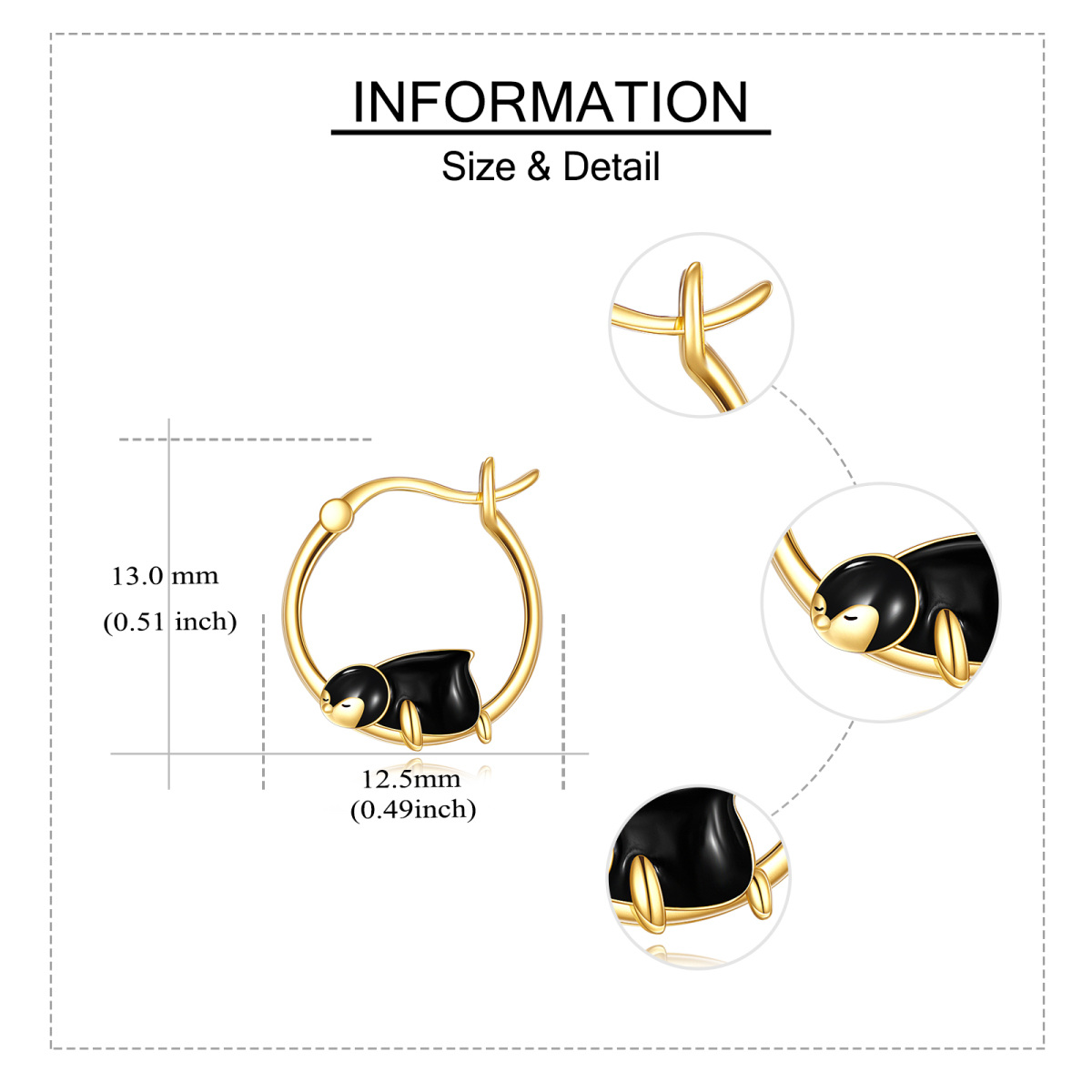 10K Gold Penguin Hoop Earrings-5