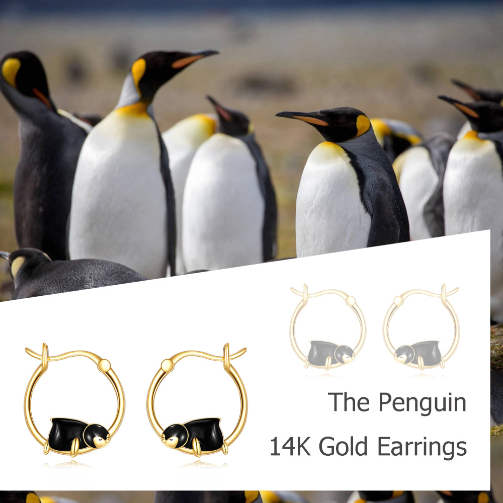 10K Gold Penguin Hoop Earrings-6
