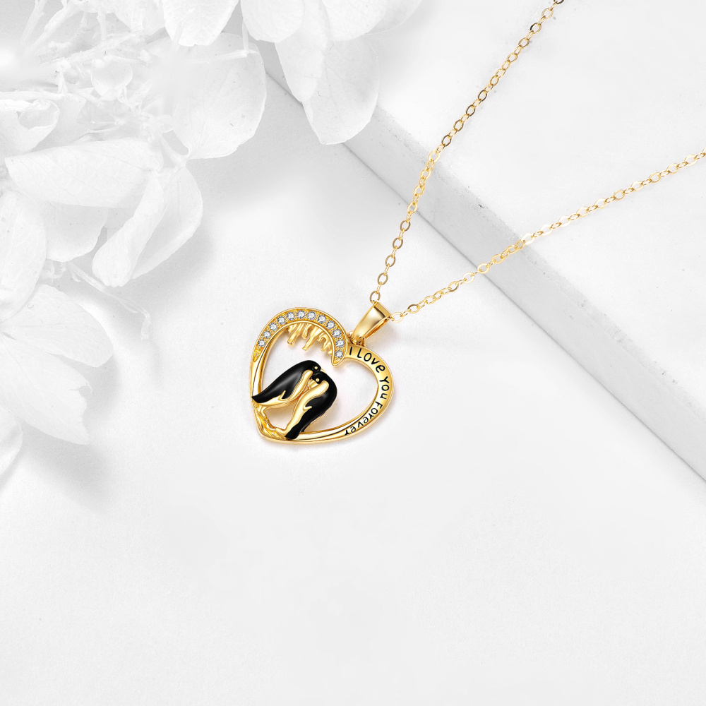 10K Gold Cubic Zirconia Penguin Lover & Heart Pendant Necklace-4