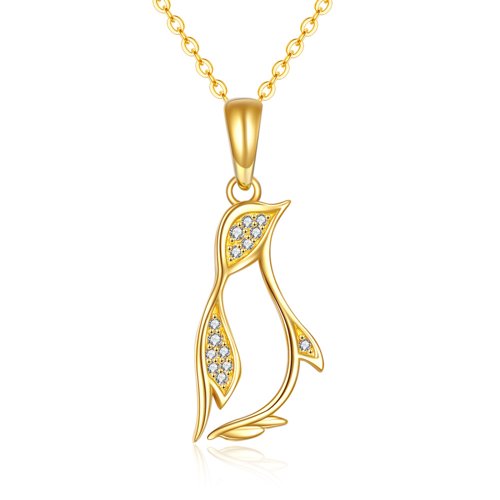 10K Gold Cubic Zirconia Penguin Pendant Necklace-1